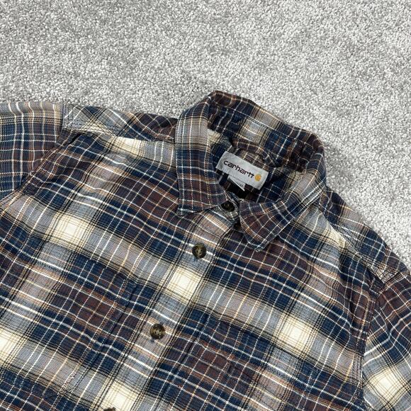 Carhartt Flannel Shirt Womens Extra Small Plaid Button Up Cotton Blend Fall - Picture 1 of 10
